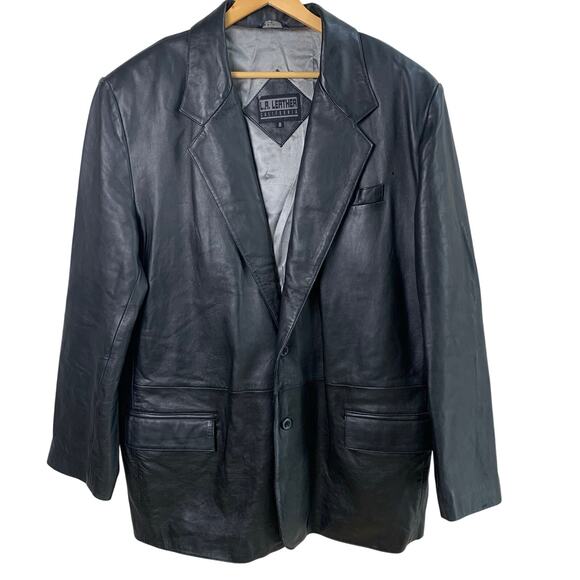 L. A. Leather Sz 48 Men's Genuine Leather Sport Coat Blazer Jacket Black Travel - Picture 1 of 9